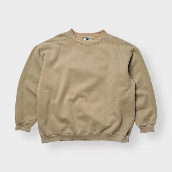 Vtg 90s Lee Sueded Blank Sweatshirt, V Stitch Camel Beige Neutral, Soft XL Baggy - Picture 1 of 5